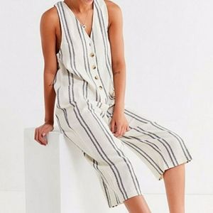 Urban Outfitters 100% Cotton Striped Cropped Jumpsuit Size Small